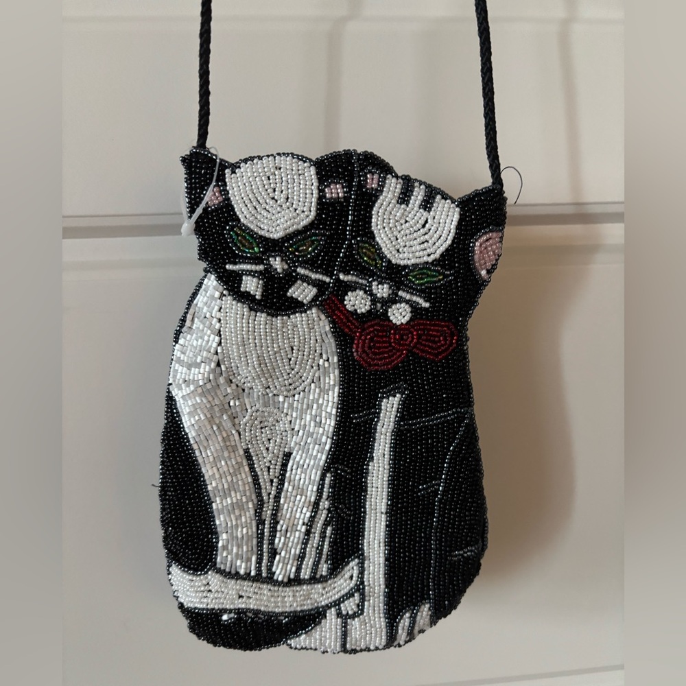 Beaded Cat Design Crossbody Bag